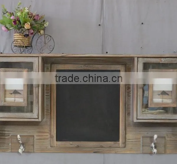 Antique Wooden Wall Shelf With Storage Drawers and Hooks photo-5