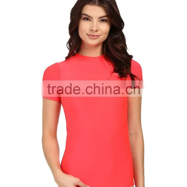 OEM Swimwear And Beachwear Core Loose Short Sleeve Rashguard UPF 50 Skinny High Neck Swimsuit Surf Swim Rash Guard Shirt Lady photo-4