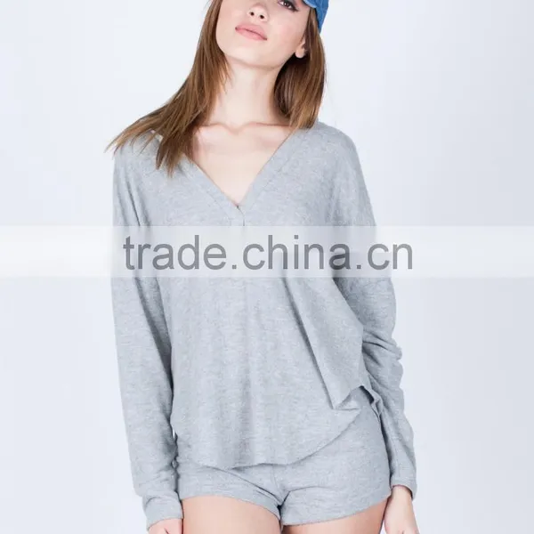 Cut and Sew Hoodie Plunging V-neck Long Sleeves Very Soft Brushed Knit Fabric Super Cozy Athletic Muscle Fit Hoodie For Women photo-3
