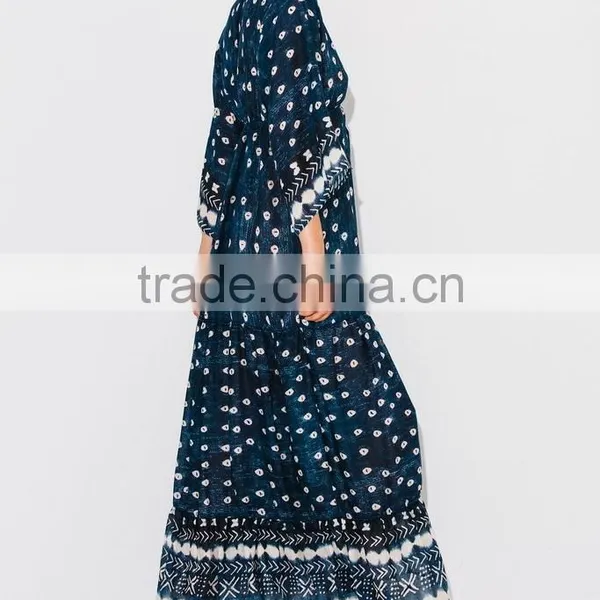 Gorgeous Boho Printed Rayon V Neck Maxi Dress Bohemian Ladies Western Dresses Names HSd5094 photo-5