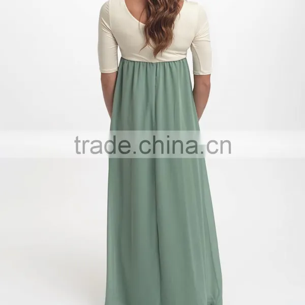 New Arrivals Maternity Dresses With Sage And Ivory Color Block Maternity Scoop Neck Maxi Dress Women Wear WD80817-1 photo-2