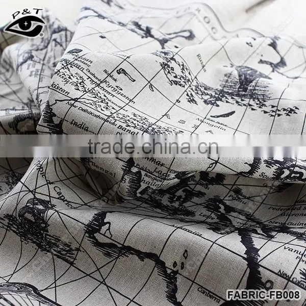 Map Pattern Fabrics Linen Cotton Fabrics for Household Decorations photo-2