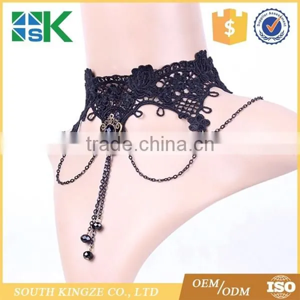 European and American Retro Party Queen Necklace Crystal Pendant False Collar Lace Necklace photo-3