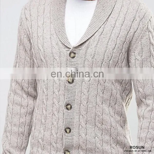 Mens Shawl Neck Cable Cardigan in Wool Mix photo-3