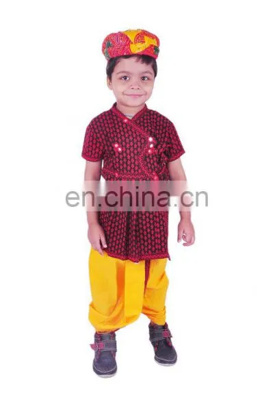 Rajasthani Dress Boy's Dhoti Kurta & Turban, Indian Traditional, Ethnic, Handmade, Yellow Angrakha Set, Kedia Dress Cotton photo-3