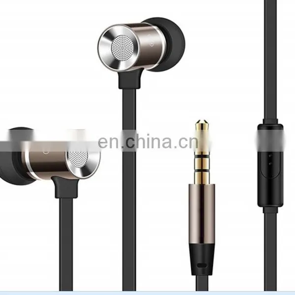 2017 Gray Flat Super Heavy Bass Cable Metal Earbuds With Mic for Iphone Samsung