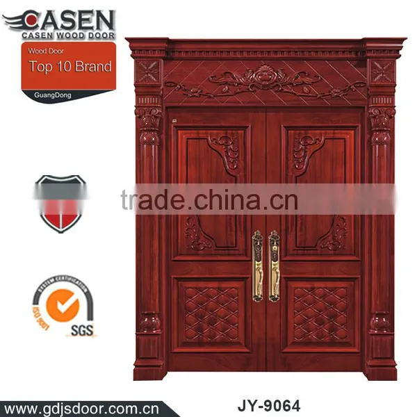 Flower Carving Double Swing Mahogany Villa Entrance Wood Design Door photo-2