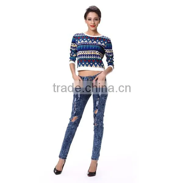 New Lady Women's Rainbow Printed O-Neck Long Sleeves Tops Blouses photo-2