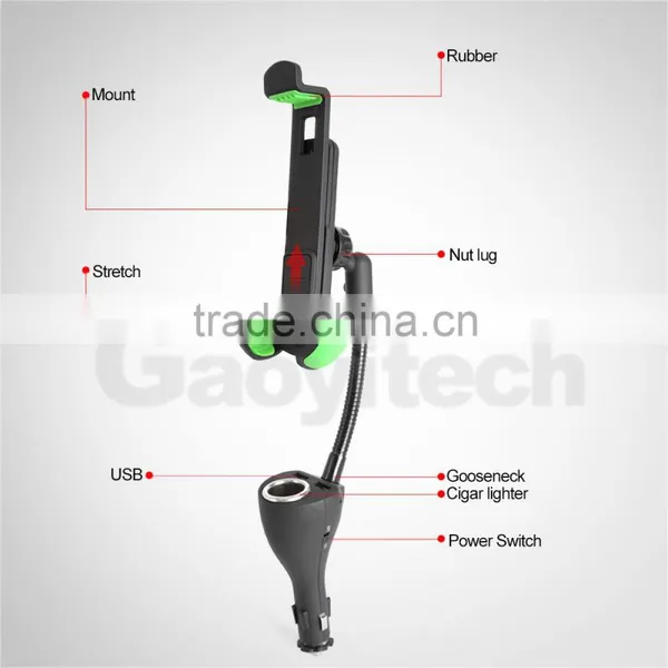 2016 High Quality Dual Usb and Cigarette Hole Car Mobile Phone Charger and Holder photo-6