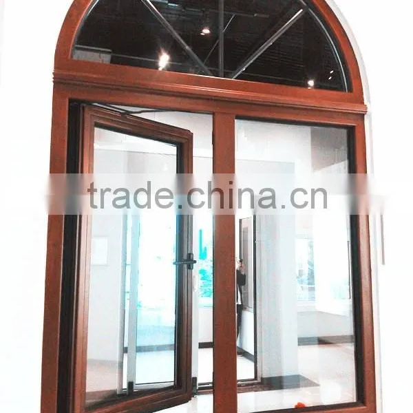 Italian Style Wood Aluminum Composite Arched With Grill Outward Opening Window photo-2