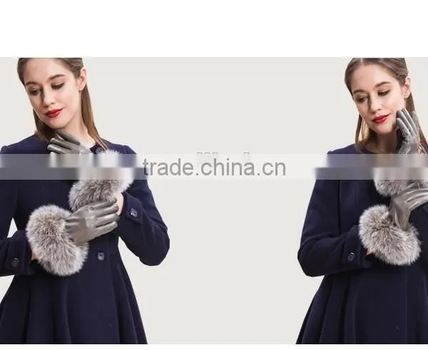 High Quality Sheepskin Gloves With Real Fox Fur Trim Perfect Finger Type photo-3
