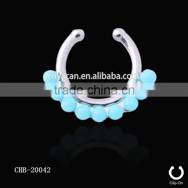 Single Lined Blue Color Beads Fancy Nose Ring Jewelry