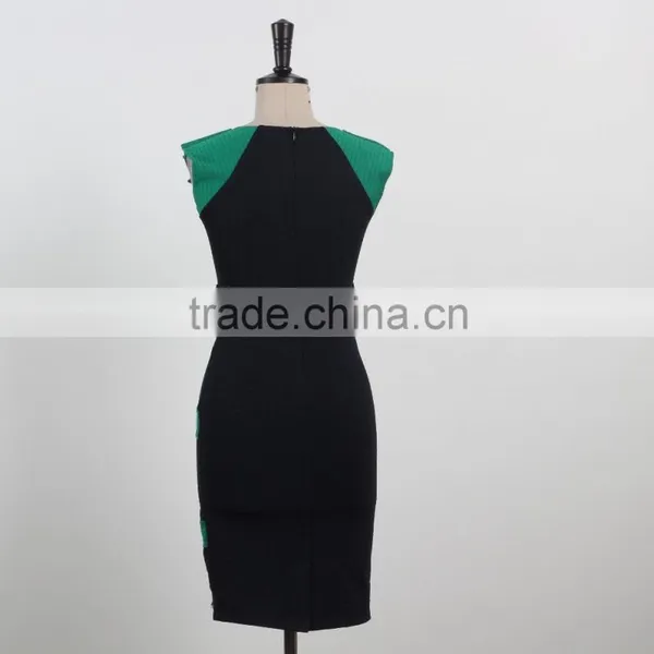 Latest Dress Designs Shiny Beading Elegant Bodycon Knee Length Evening Dress Green and Black Stripe Sleeveless Dress photo-6