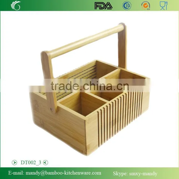 Home & Kitchen 4-compartment Bamboo Cutlery Box With Handle photo-4