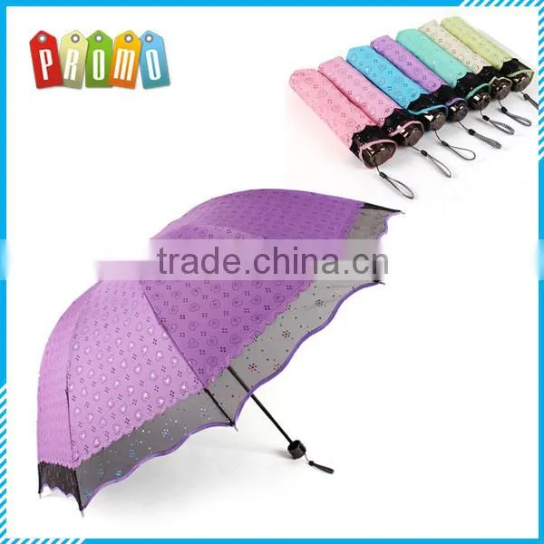 Wholesale Anti Ultraviolet Lace 3 Folding Umbrella, 3 Fold Lace Umbrella for Women