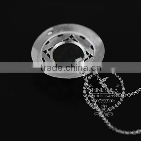 925 Sterling Silver Round Labradorite Carving Flower Tray Fashion Women Neceklace 6360482 photo-3