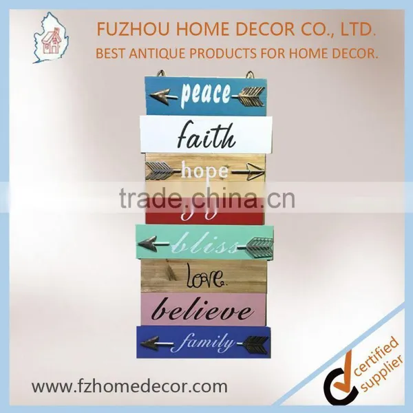 2017 Hot Sell Wooden Wall Printing Sign With Metal Arrow Decor for Home Use