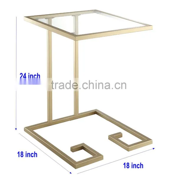 Simple Design Iron Gold Color Metal End Table With Glass Top High Grade Quality photo-4