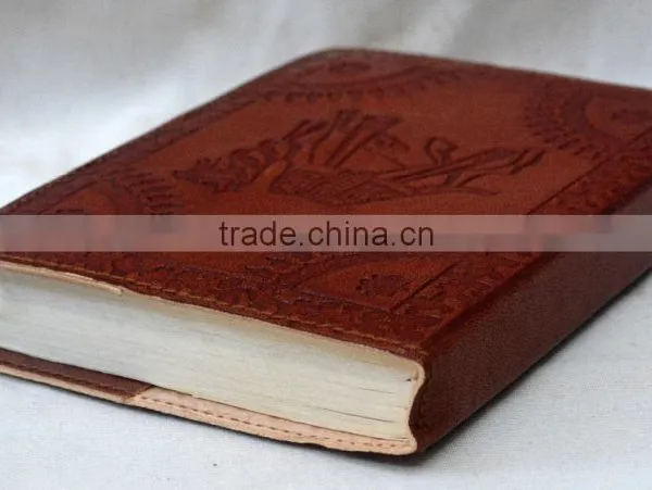 Handmade Vintage Camel Embossed Refillable Leather Journal photo-3