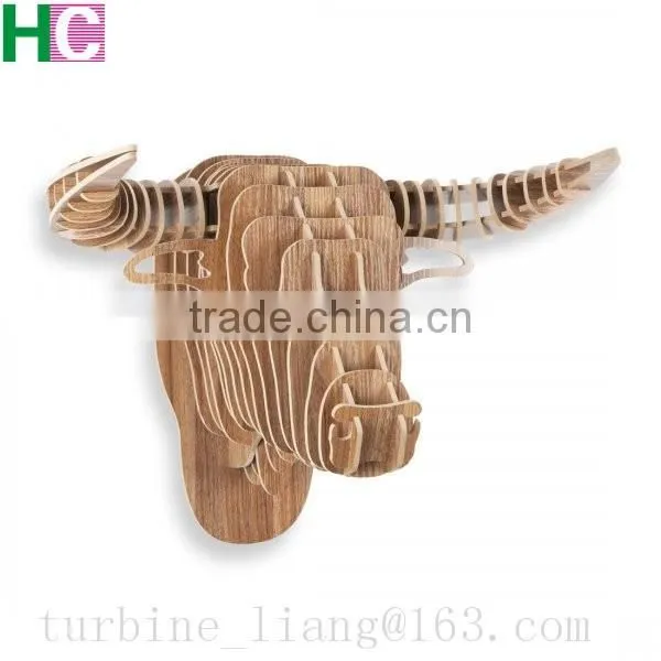 Wooden Animal Heads Trophy Head Bull photo-2