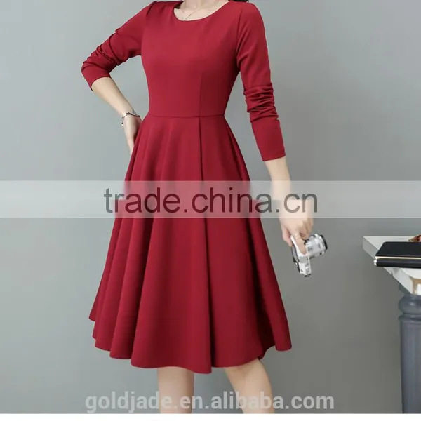 2016 Customized Manufacture Fashionable Wholesale Women Plain Color Dress Long-sleeve Spring Autumn Ladies Dress photo-2