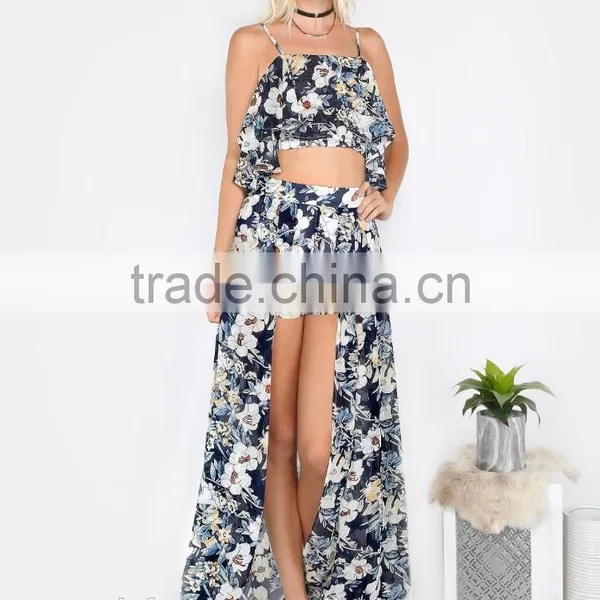 Summer Fashion Boho Clothing Latest Floral Print Skirt Blouse for Ladies photo-2