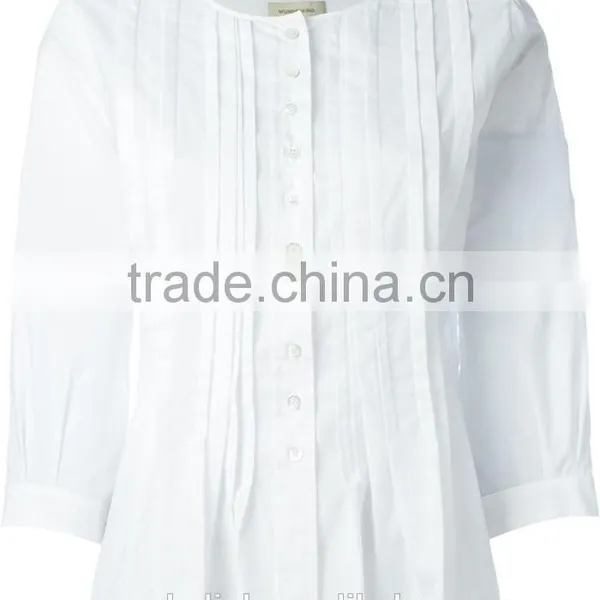 High Quality Ladies Fancy White Pleated Blouse Fashion Design photo-5