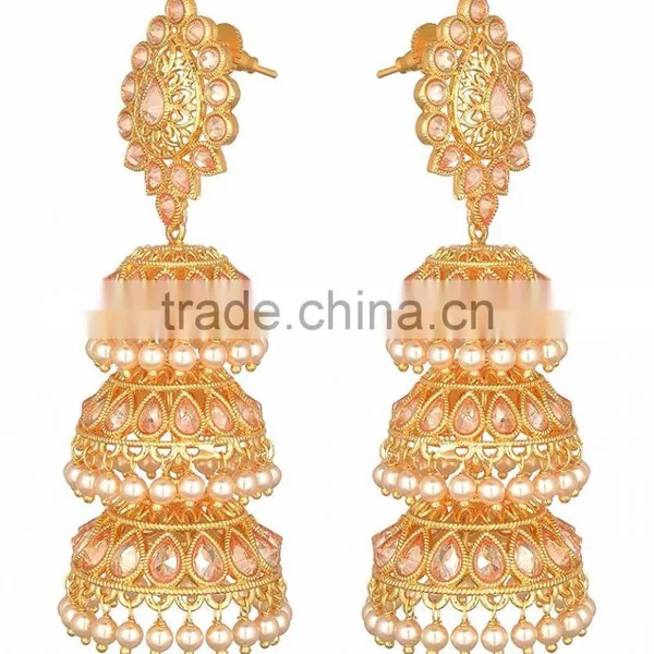 JHUMKA Crystal Gold Tone DANGLER EARRINGS photo-2