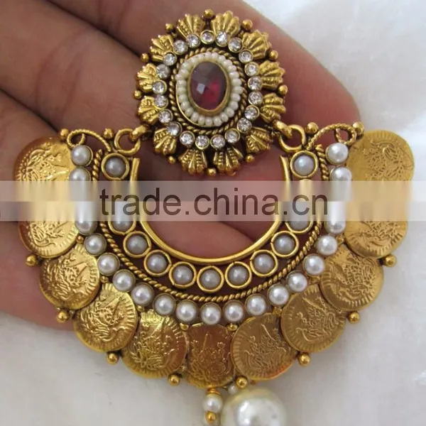 RAM LEELA Dangler Gold Tone Dangler COIN TEMPLE EARRINGS photo-2