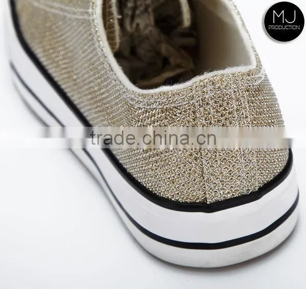 In Stock Gold Canvas Shoe Woman photo-3