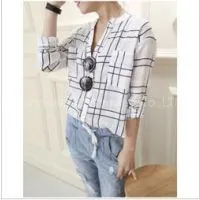 Women\'s Stand Collar Check Pattern Printed Shirt