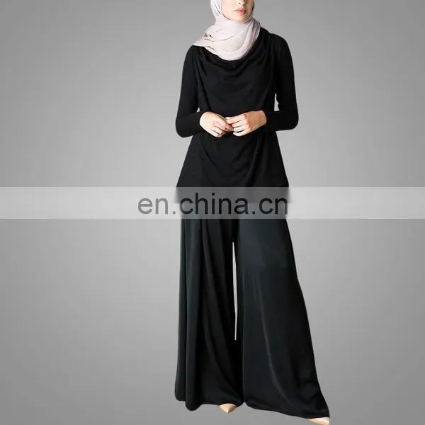 Hot Sale Muslim Women Wide Leg Side Split Chiffon Pants Ladies High Waist Back Zipper Black Trousers Islamic Palazzo Pants photo-3