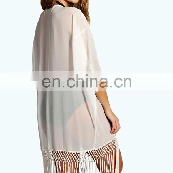 WOVEN FRINGED KIMONO Latest Beach Kimono Soft Polyester Fabric Embroidered Kimono photo-2