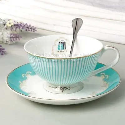 Chaozhou Good Sale Ceramics Turkish Style Luxury Beautiful Color Coffee Cup With Saucer