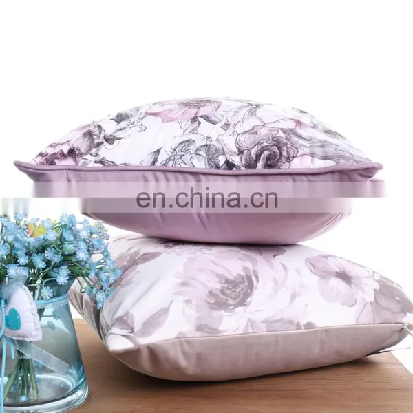 Purple Printed Rose Square Cotton Liner Pillows Case Soft Throw Pillow photo-5