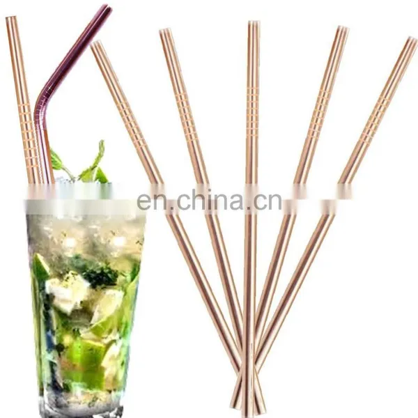 High Quality Rose Gold Plated Metal Drinking Reusable 304 Stainless Steel Straws photo-5