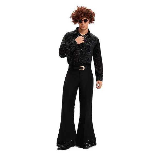 Ecowalson Men 70s Retro Hippie Disco Hippie Costume Halloween Party Carnival Hippies Cosplay Fancy Dress