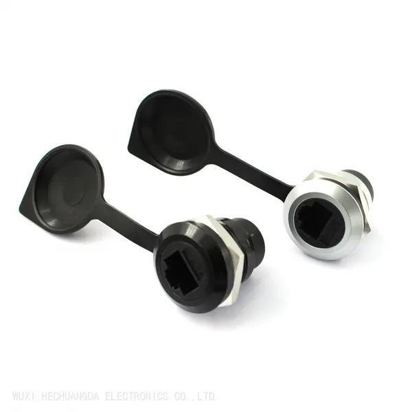 Round Type Zinc Alloy RJ45 Ethernet Panel Mount Waterproof Cat6 Sockets Connector With Dust Cap photo-2