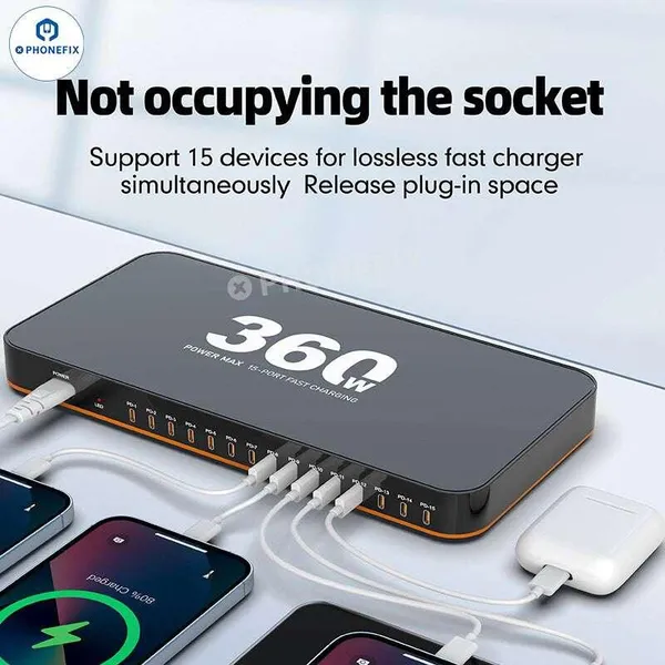 WLX-815C Pro 360В 15-портовый USB-C PD зарядный концентратор