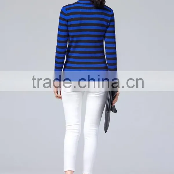 JS--11016B Have Three Colors In-stock Turtle Neck Striped Women Knit Sweater photo-3