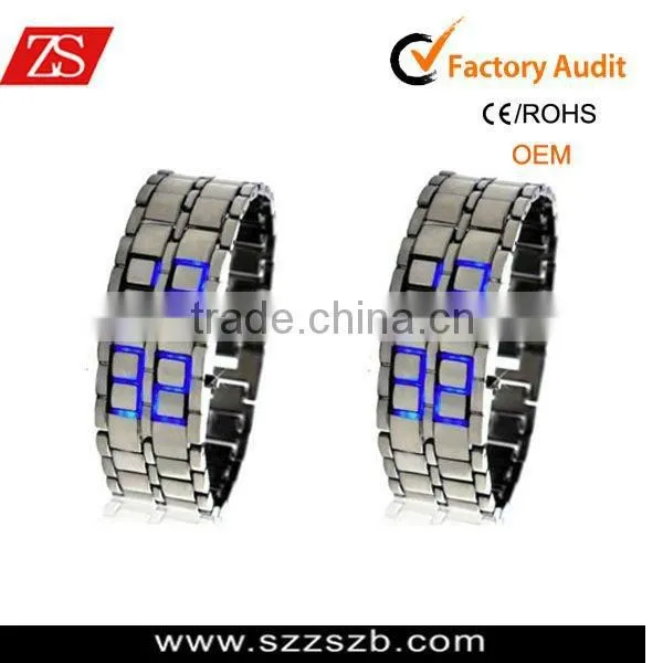 Silver Digital Lava Wrist Watch Metal Blue LED Metal Men's Watches