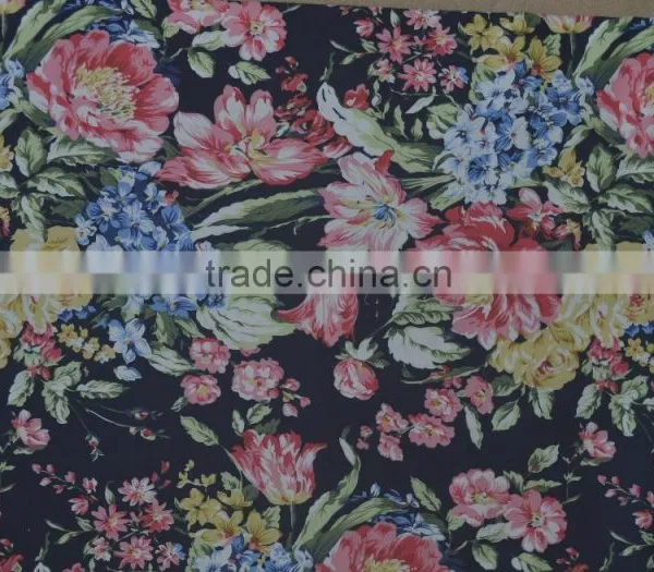 Colorful Big Flower Cotton AOP All Over Print Stretch Satin Fabric photo-3