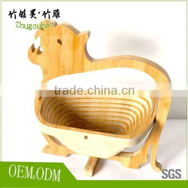 100% Bamboo Made Apple Shape Folding Fruit Basket photo-4
