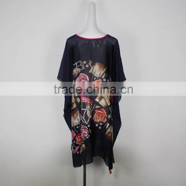 2015 New Arrival European Style Women Dress Summer New Design Printing Floral Chiffon Dress photo-3