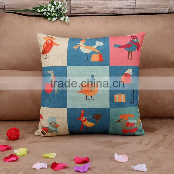 2015 Cotton and Linen Hold Pillow Cartoon Illustration Wind Happy Bird Cushion Cover photo-4