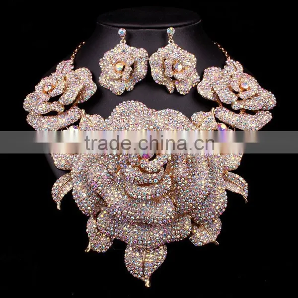 2016 Big Flower Bridal Wedding Jewelry Set/ African Statement Rhinestone Jewelry Set Quality Choice photo-4