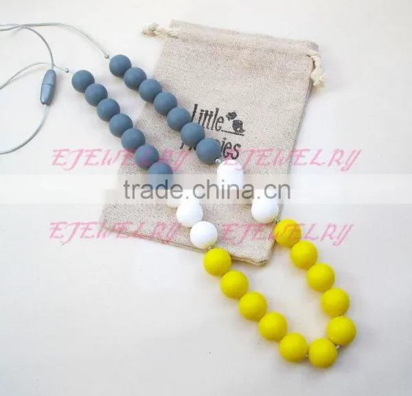 Gray White&yellow 8mm Round Silicone Teething Beads Necklace Breakaway Clasps Copper Teething Necklace Teething Baby TN049 photo-4