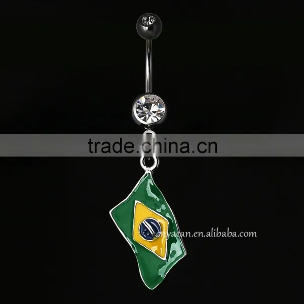 Olympic Jewelry Charms Stainless Steel Flag Logo Brazil Short Belly Button Rings photo-3