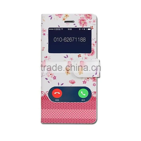 Double Window Flower PU Leather Flip Case for Iphone 6,mobile Phone Case photo-3