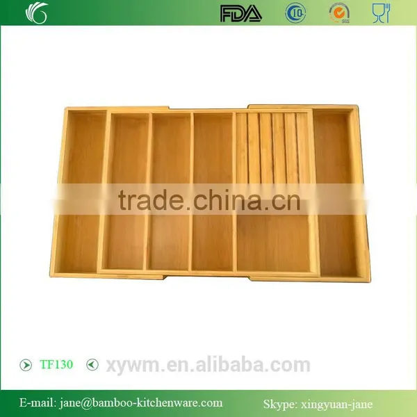 TF130 Expandable Bamboo Utensil Organizer With Knife Block for Cutlery, Flatware, Silverware and Accessories photo-3